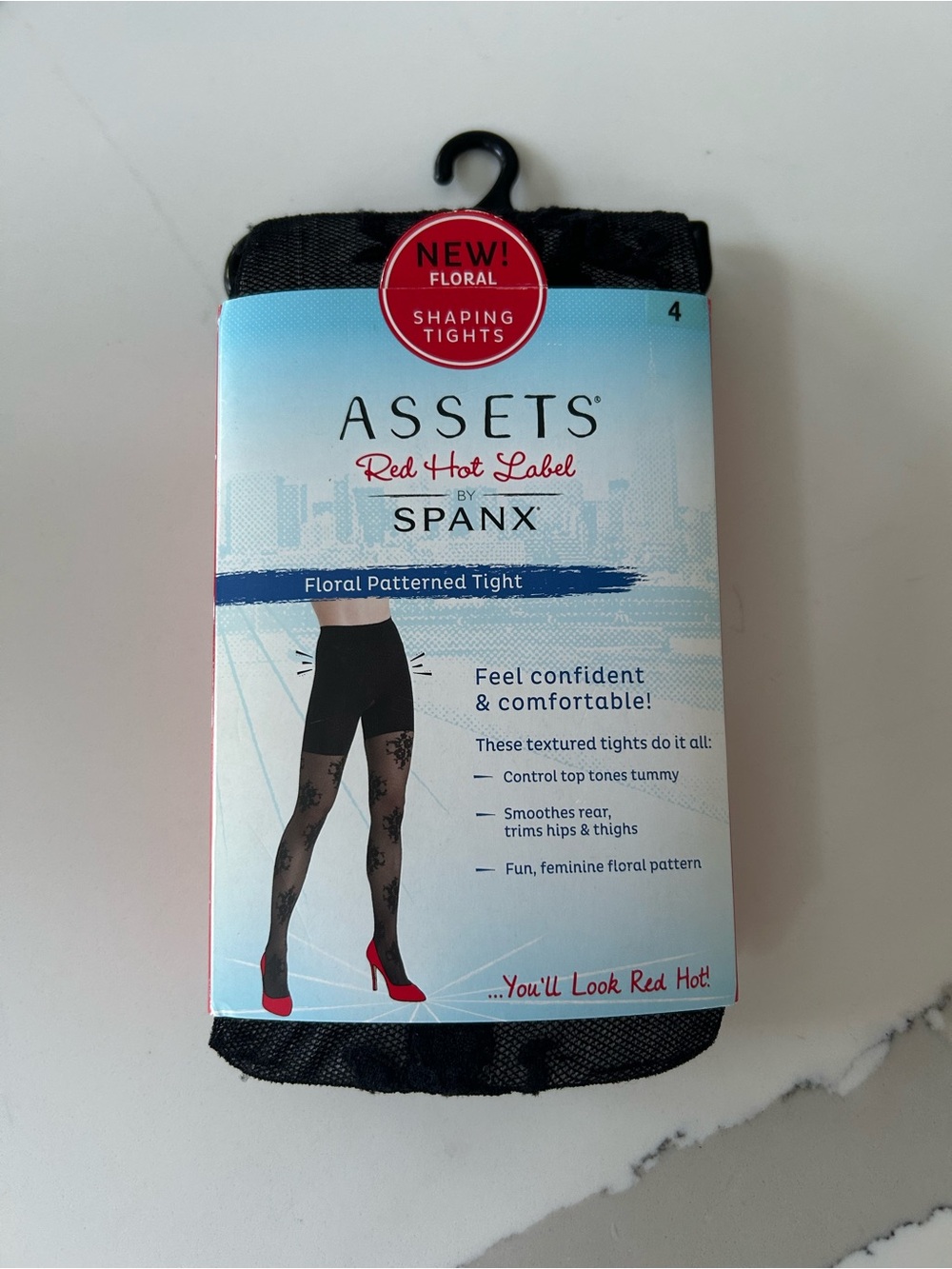 ASSETS Red Hot Label by SPANX- Floral Patterned Shaping Tights - Size XL Black